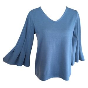 Banana Republic Factory Deep Teal Pleated Bell Sleeve V-Neck Top, Size Small